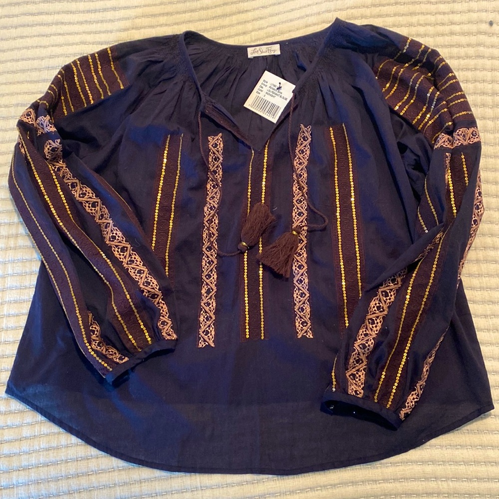 Love Shack Fancy Boho Peasant Blouse - aubergine/deep purple M/L. Nwt
